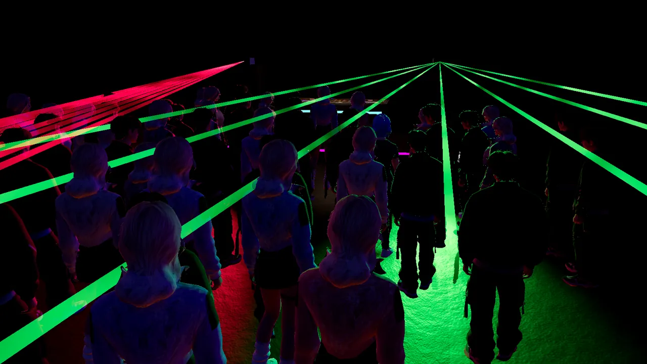 The Club Pack in a room: lasers over a dancing crowd